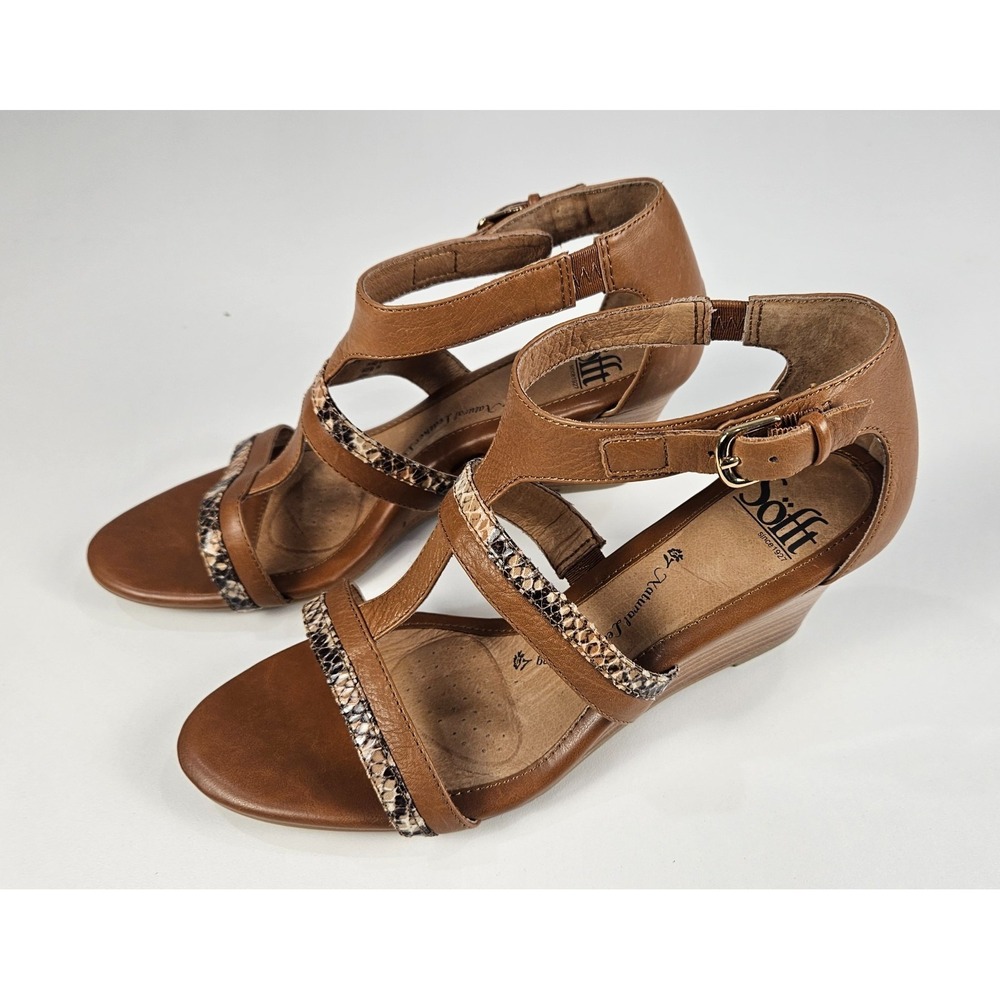 SOFFT Women's Cognac Leather Snake Print Ankle Strap Wedge Sandals Size 7.5 Wide - Picture 3 of 6